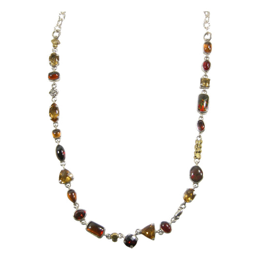 Ammonite, Citrine, Garnet, Hessonite Sterling Silver Necklace