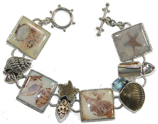 Beach Inspired Handmade Tile Sterling Silver Toggle Bracelet