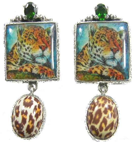 Hand Made Tiger Tile Enamel Quartz Sterling Silver Earring