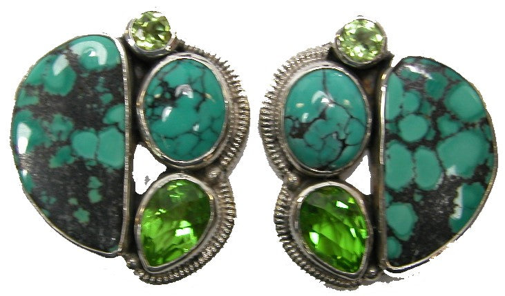 Turquoise Peridot Cluster Sterling Silver Earring