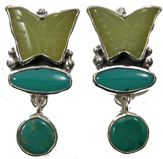 29705 Serpentine Jade Turquoise Butterfly Sterling Silver Earring