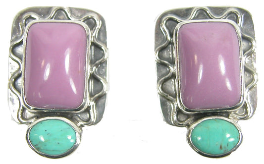 Phosphosiderite Turquoise Bezel Set Sterling Silver Earrings