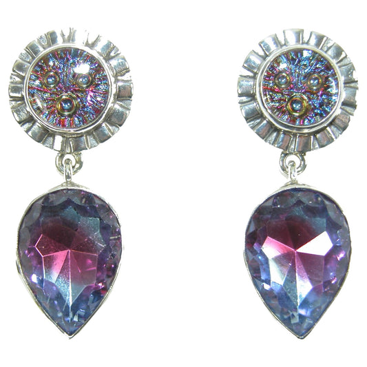29712 Vintage Czech Glass Sterling Silver Dangle Earrings