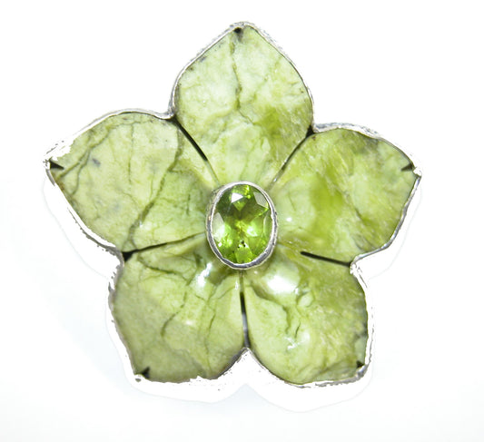 29713 Carved Serpentine Jade, Sterling Silver Pin and Pendant