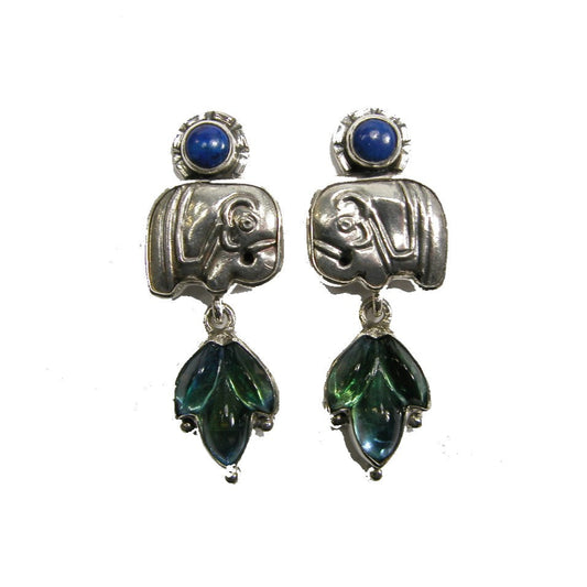 29715 Blue Lapis and Elephant Sterling Silver Earrings