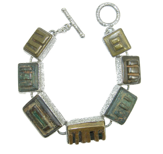 Antique Ashanti Gold Weights Sterling Silver Bracelet