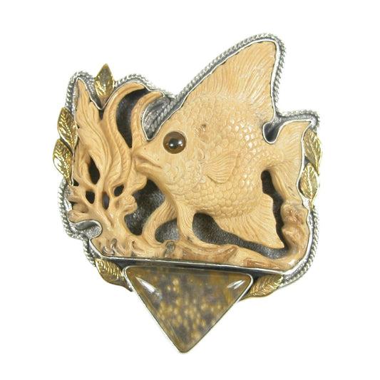29723 Carved Fish Sealife Sterling Silver Pin and Pendant