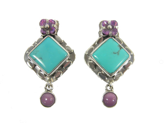 29729 Turquoise Phosphosiderite Turquoise Sterling Silver Dangle Earrings