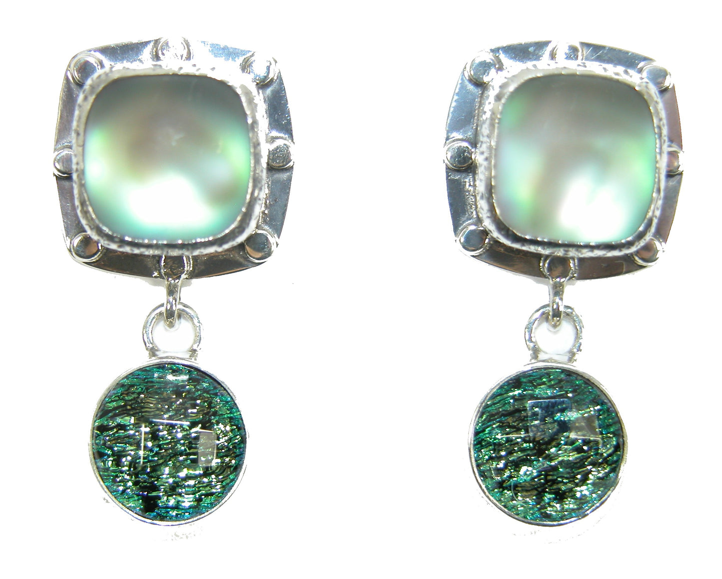 29734 Abalone Under Quartz Czech Glass Dangle Sterling Silver Earrings