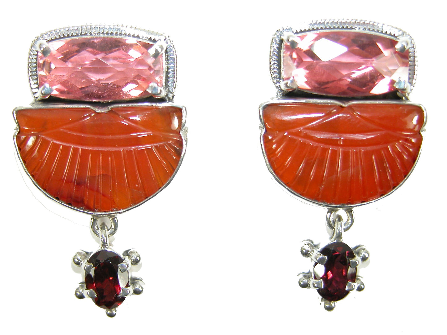 29736 Carnelian Garnet Quartz Dangle Sterling Silver Earring