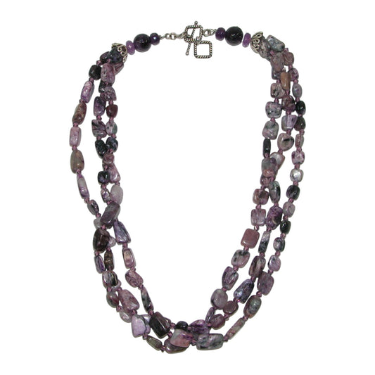 Purple Agate Beaded Sterling Silver Necklace