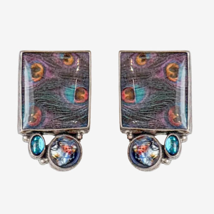 29773E Handmade Tile, Dichroic Glass Earrings