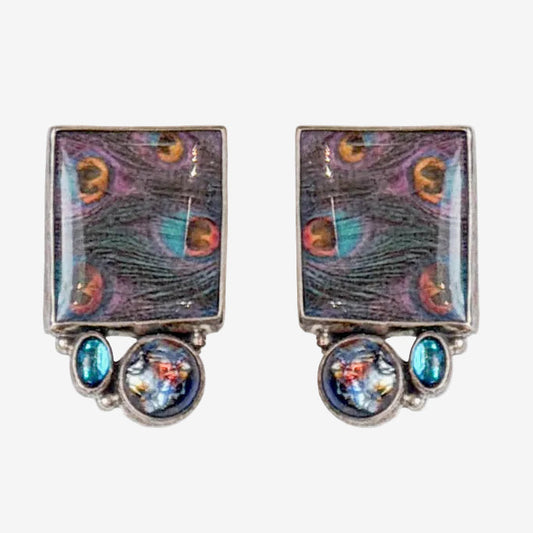 29773E Handmade Tile, Dichroic Glass Earrings