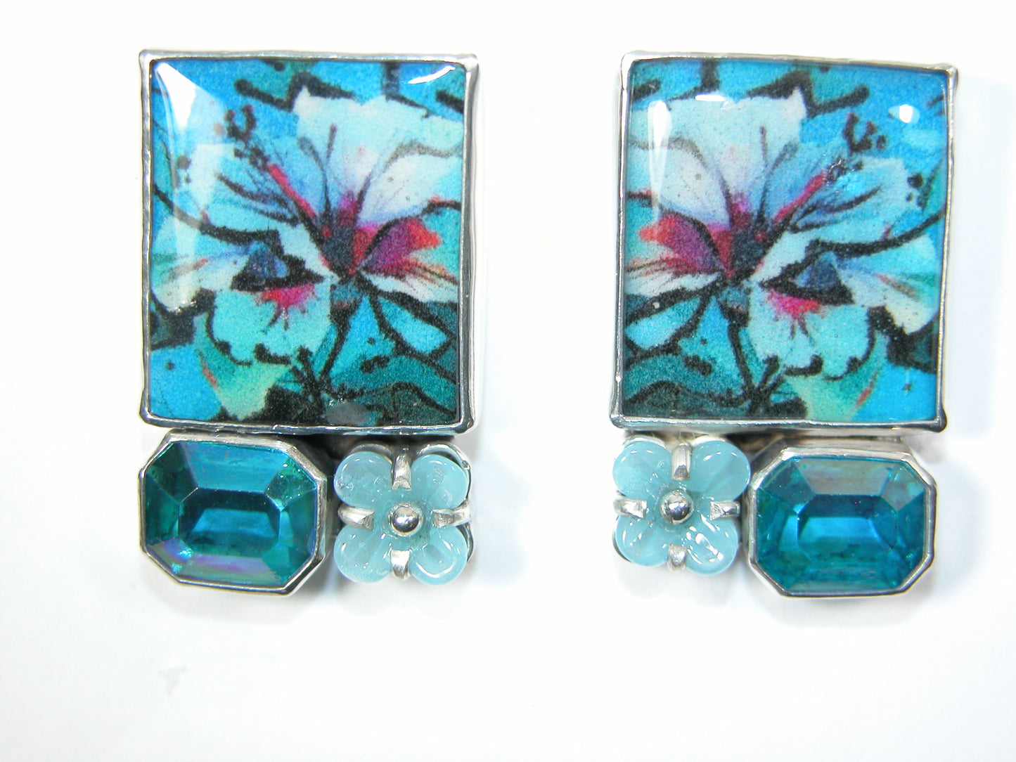 Blue Handmade Tile Celestial Quartz Sterling Silver Earring