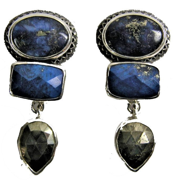 Lapis Faceted Hematite Sterling Silver Drop Earring
