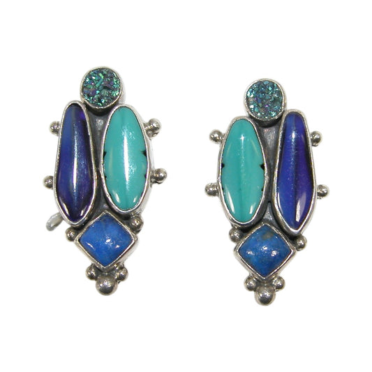 29801 Turquoise, Drusy, Lapis Sterling Silver Earrings