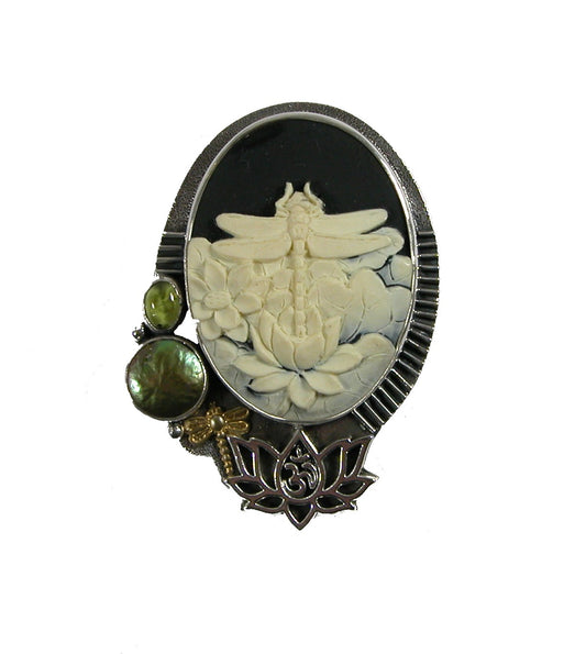 29821 Freshwater Pearl, Peridot, Sterling Silver Pin and Pendant