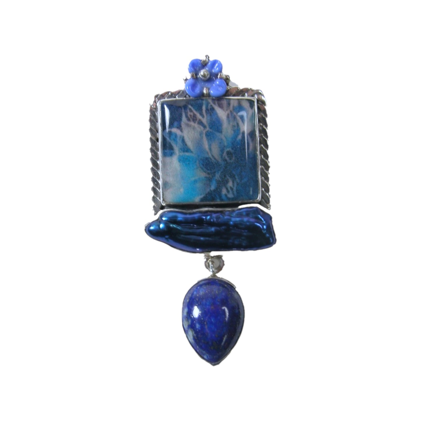 29823 Freshwater Pearl, Hand Made Tile, Sterling Silver Pin and Pendant