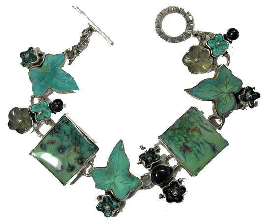 Patinaed Ivy Leaf Handmade Flower Sterling Silver Bracelet