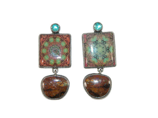 29861A Handmade Tile, Boulder Opal, Sterling Silver Earrings