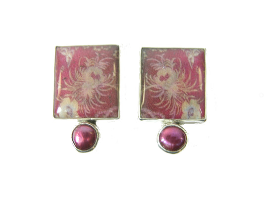 29865 Hand Made Tile, Freshwater Pearl Sterling Silver Earrings