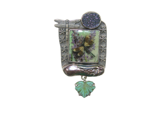 29870 Freshwater Pearl Hand Made Tile Sterling Silver Pin and Pendant