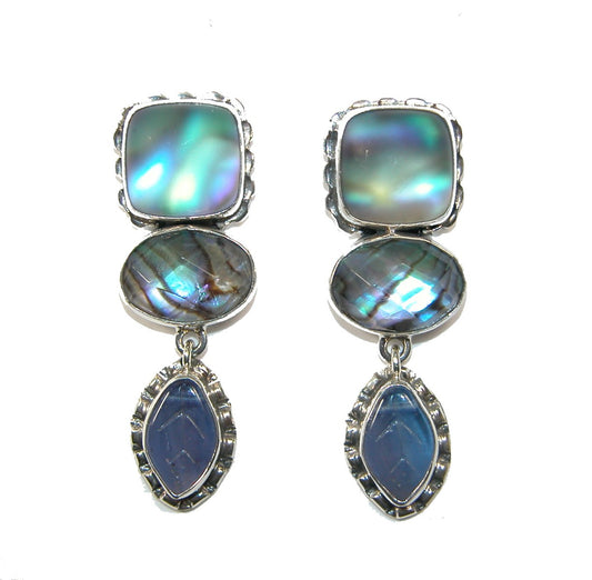 29909 Abalone, Iolite, Quartz on Sterling Silver Drop Earring