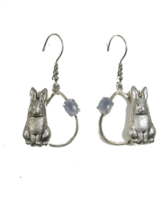 Bunny with Chalcedony Sterling Silver Fishhook Earring