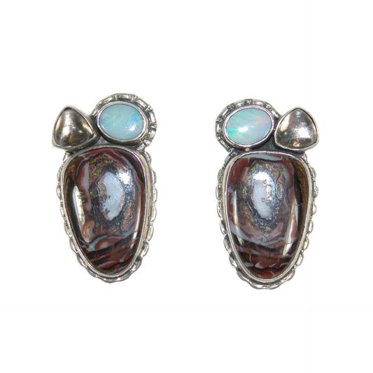 Boulder Opal, Smokey Quartz Sterling Silver Earrings