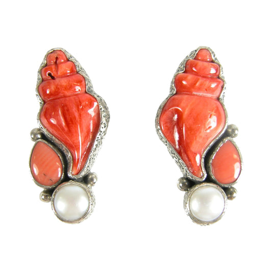 29924 Freshwater Pearl Coral Sterling Silver Earrings