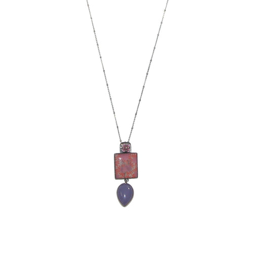 29959 Phosphorite Flower Hand Made Tile Sterling Silver Necklace