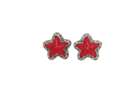 29969 Coral Carved Starfish, Sterling Silver Earrings
