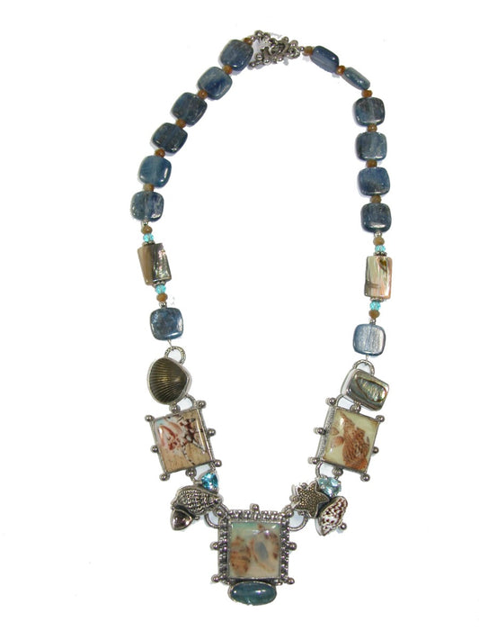 Handmade Tile Kyanite Blue Topaz Sterling Silver Necklace