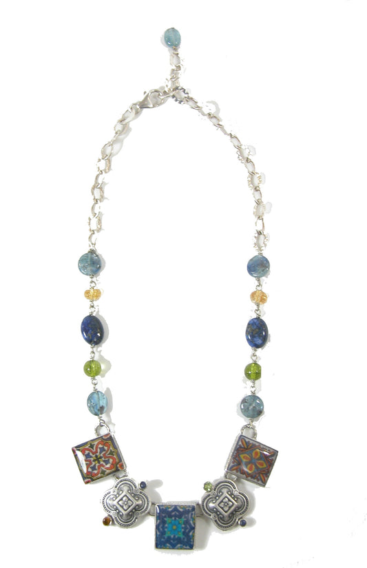 Handmade Tile Citrine Lapis Peridot Sterling Silver