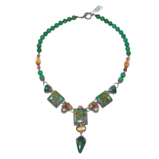 29986 Green Turquoise, Handmade Tile Fish Sterling Silver Necklace