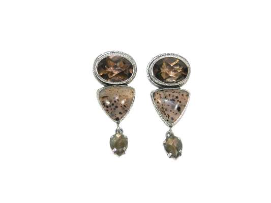 33526 Smoky Quartz, Labradorite, Sterling Silver Earrings