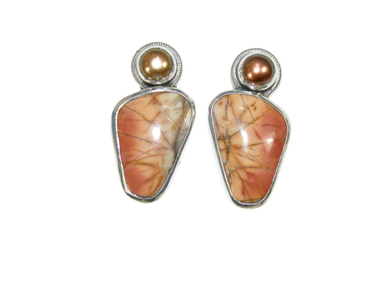 34138A Freshwater Pearl, Jasper Earrings