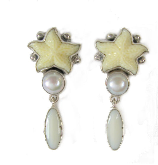 30025 Starfish Freshwater Pearl and Sterling Silver Earrings