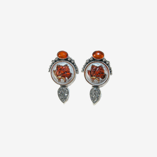 30026 Hessonite, Titanium Clad Druzy, Vintage Czech Glass, Sterling Silver Earrings