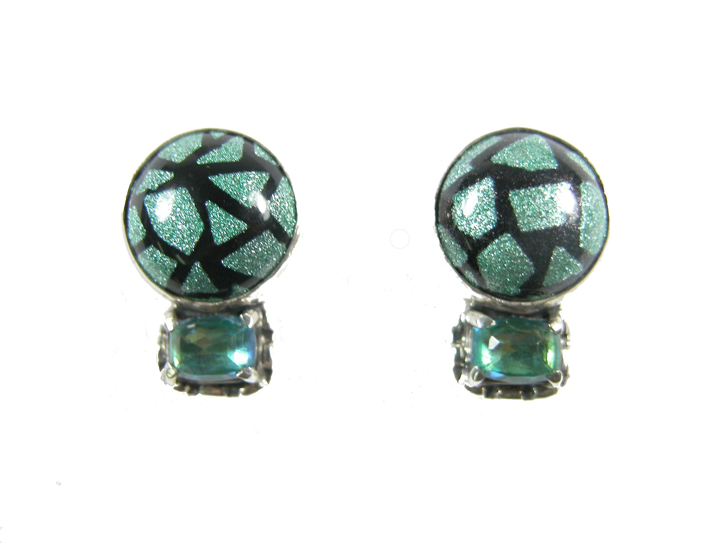 Enamel Over Agate Faceted Quartz Sterling Silver Earrings