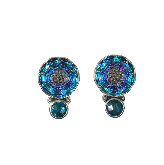 Czech Glass Button with Blue Quartz Earring