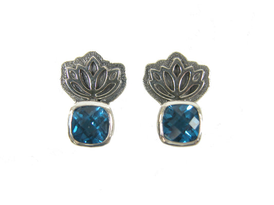 Lotus Flower with Blue Topaz Earring