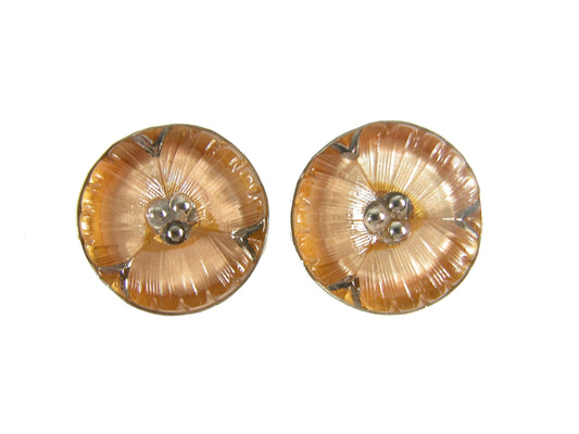 30059B Czech Glass Vintage Button Sterling Silver Earrings