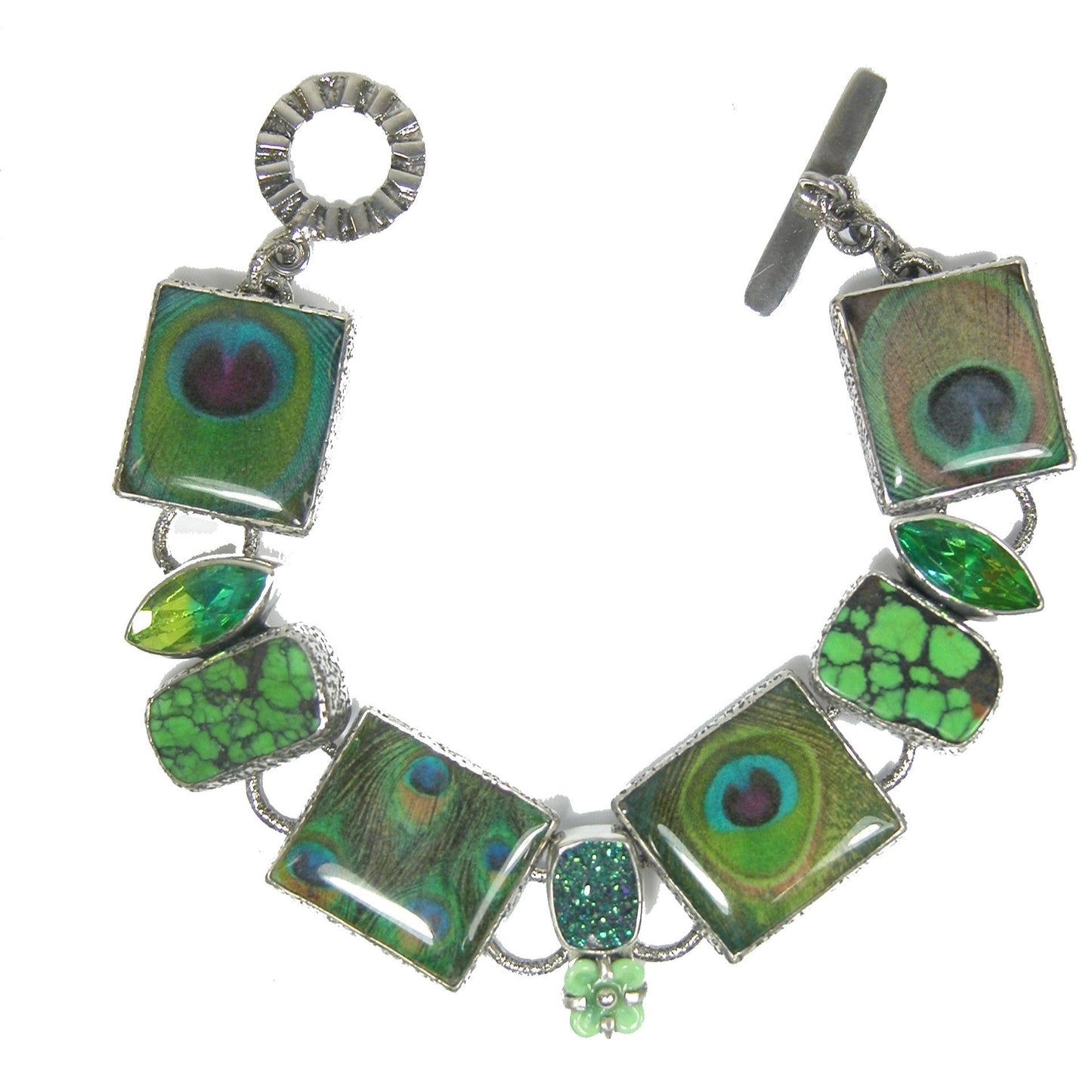 Handmade Tile African Turquoise Titanium Clad Drusy Bracelet