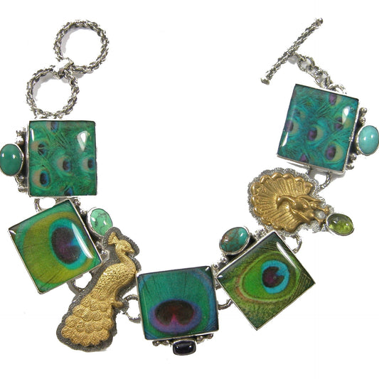 30081 Peacock Hand Made Tile Sterling Silver Bracelet