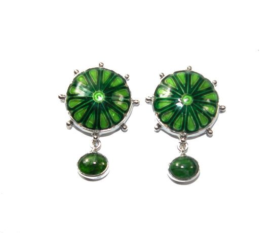 30086 Chrome Diopside, Cloisonne and Sterling Silver Earrings
