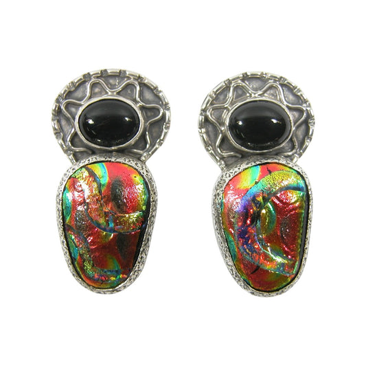 30088 Onyx, Dichroic Glass Sterling Silver Earrings