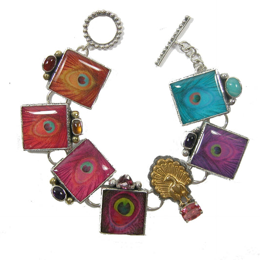 Peacock Tile Sterling Silver Bracelet