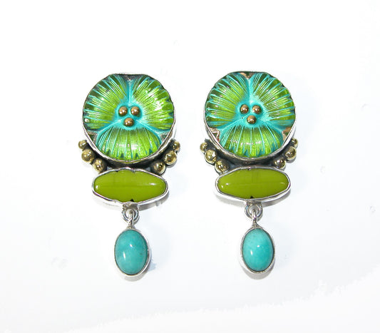 30106 Czech Glass Button, Amazonite, Sterling Silver Earrings