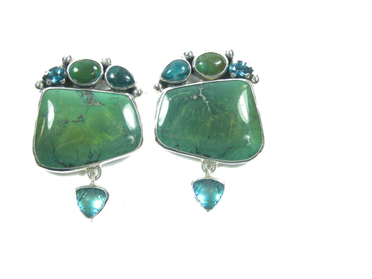 Blue Topaz Turquoise Blue Quartz Sterling Silver Earring